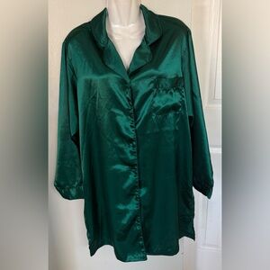 Chance Encounters L Lingerie Night Shirt Green Satin Vintage Button Front Gown